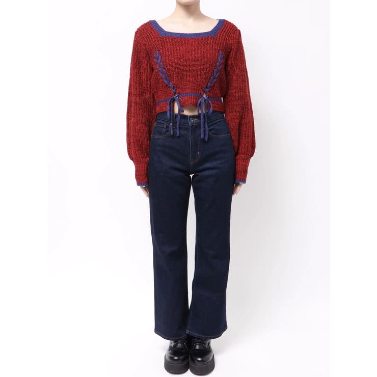 メランジバイカラーショートニットトップス | EVRIS | 詳細画像32 