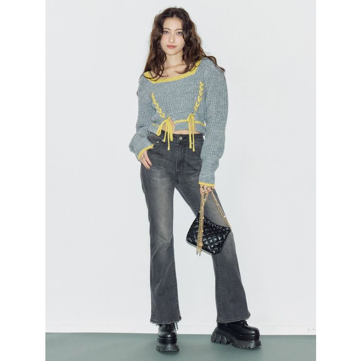 メランジバイカラーショートニットトップス | EVRIS | 詳細画像4 