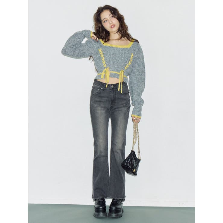 メランジバイカラーショートニットトップス | EVRIS | 詳細画像5 