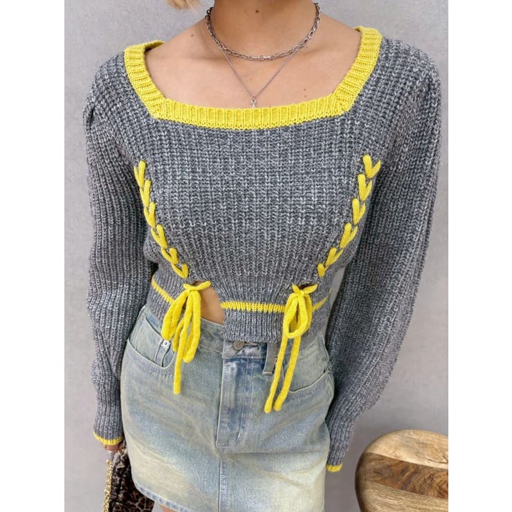 メランジバイカラーショートニットトップス | EVRIS | 詳細画像6 