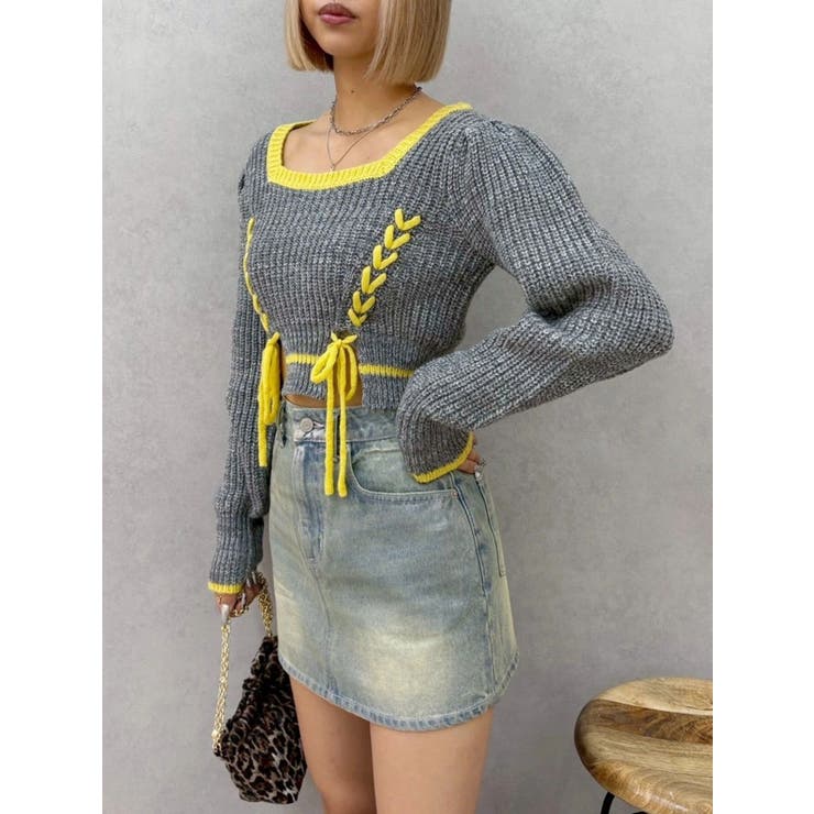 メランジバイカラーショートニットトップス | EVRIS | 詳細画像7 