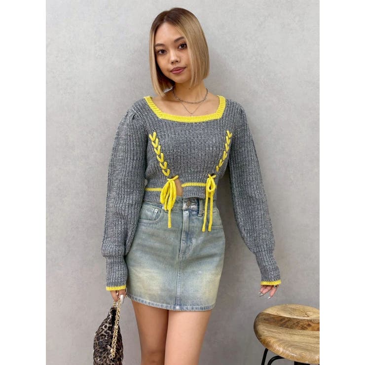 メランジバイカラーショートニットトップス | EVRIS | 詳細画像8 