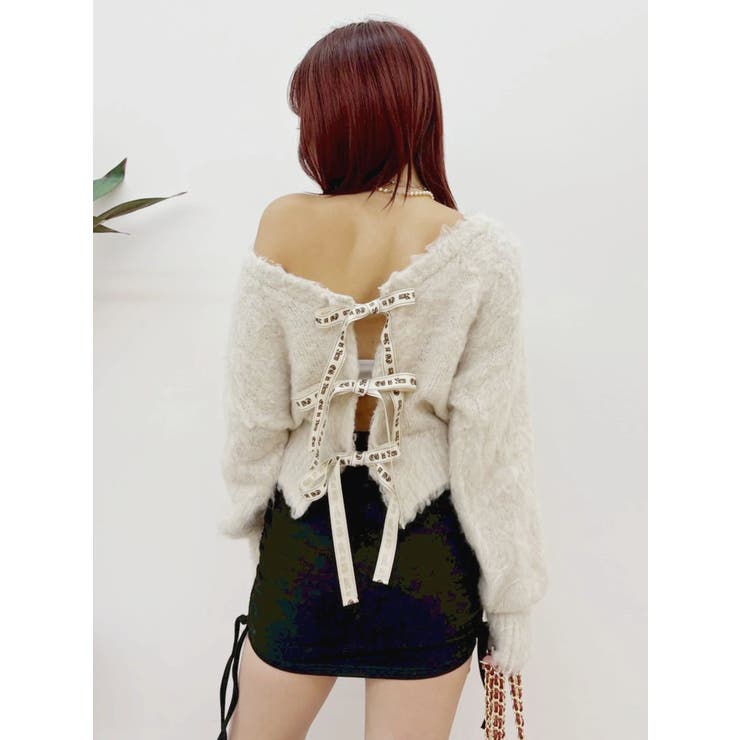 アイボリー | 2WAYリボンシャギーニットカーディガン | EVRIS