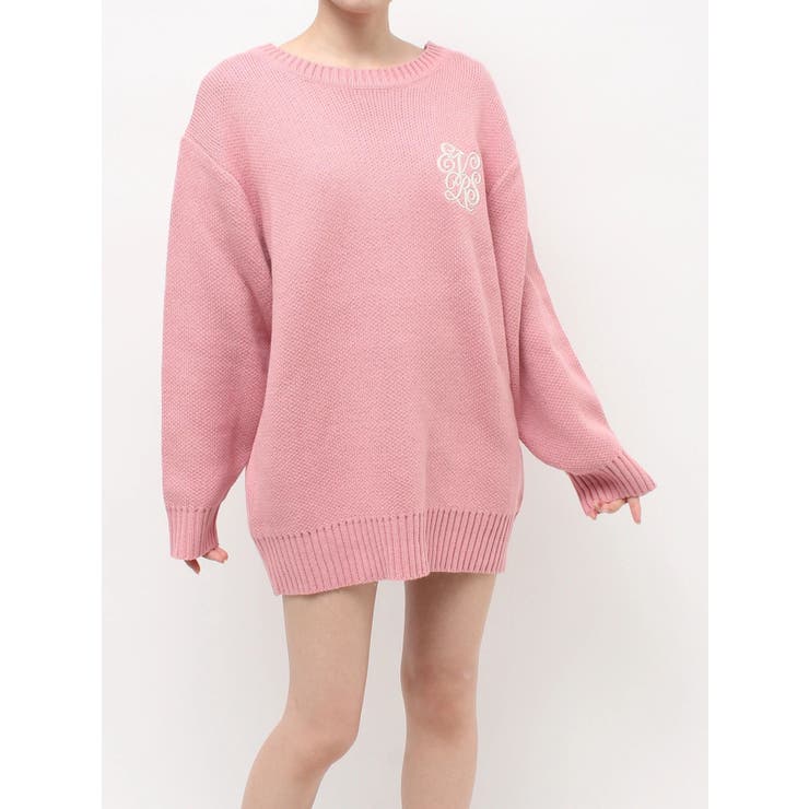 ピンク | ワンポイントバックオープンニットトップス | EVRIS