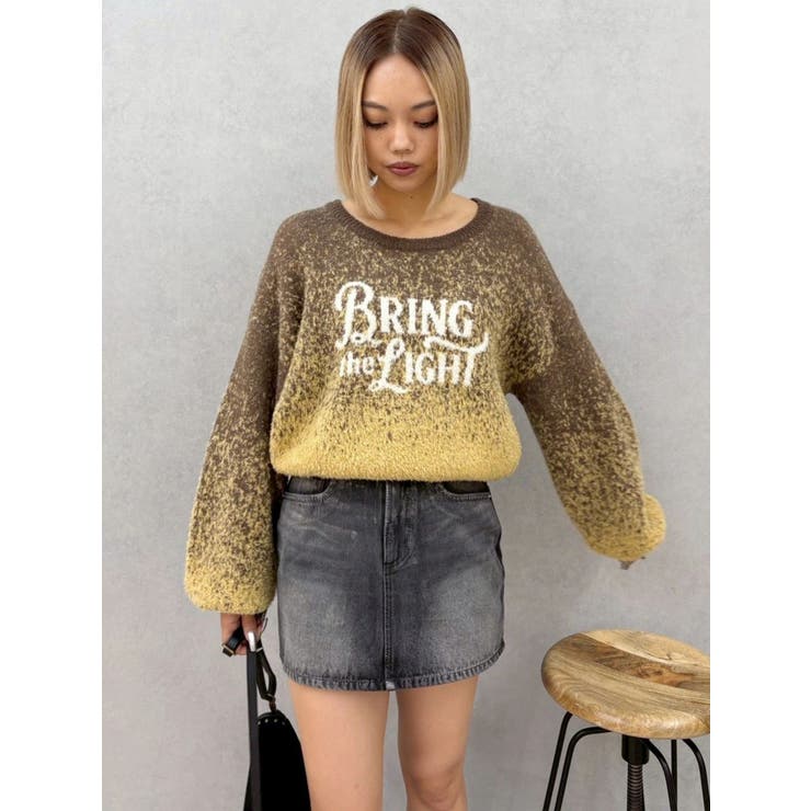 ブラウン | ロゴシャギーニットトップス | EVRIS