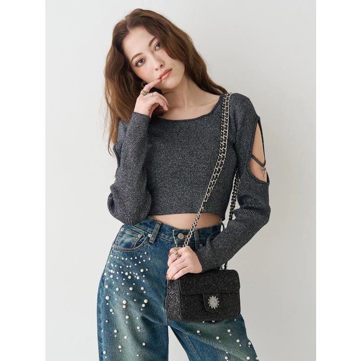 オープンアームラメチャームニットトップス | EVRIS | 詳細画像14 