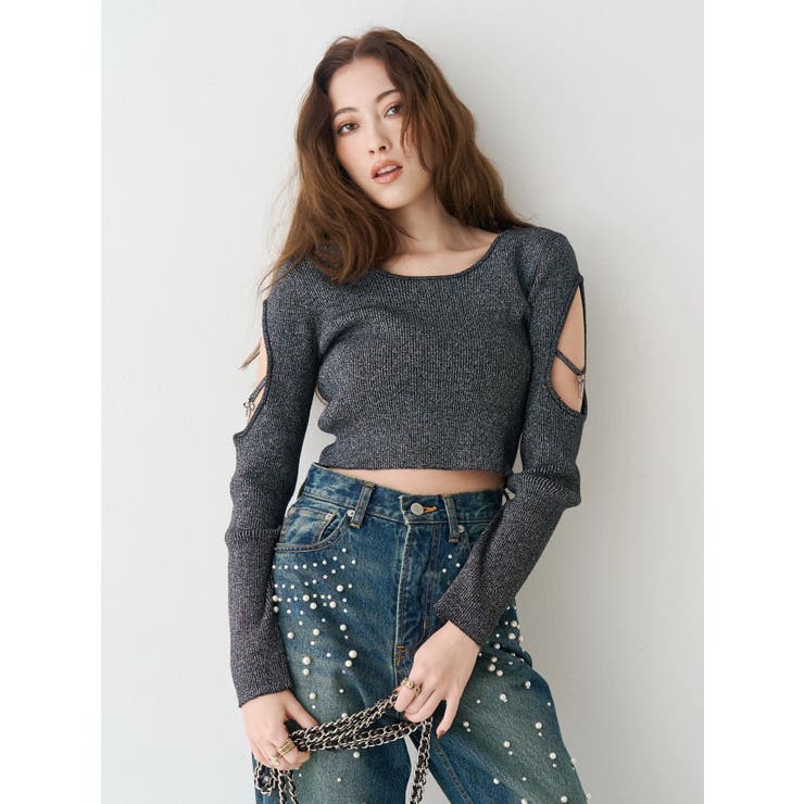 オープンアームラメチャームニットトップス | EVRIS | 詳細画像15 