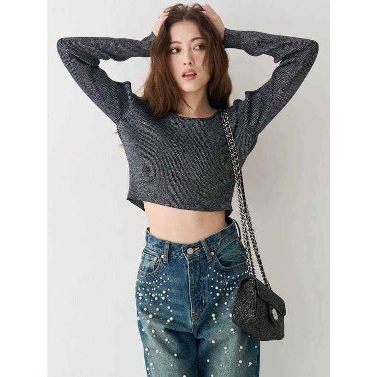 オープンアームラメチャームニットトップス | EVRIS | 詳細画像16 