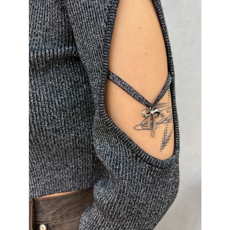 オープンアームラメチャームニットトップス | EVRIS | 詳細画像19 