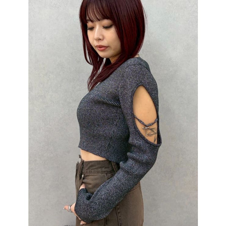 オープンアームラメチャームニットトップス | EVRIS | 詳細画像20 