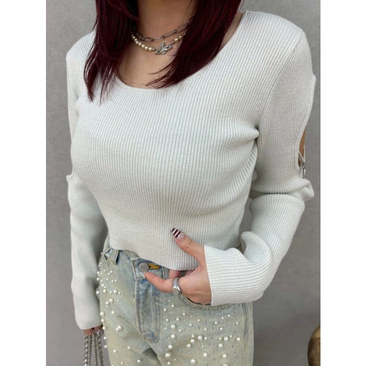 オープンアームラメチャームニットトップス | EVRIS | 詳細画像27 