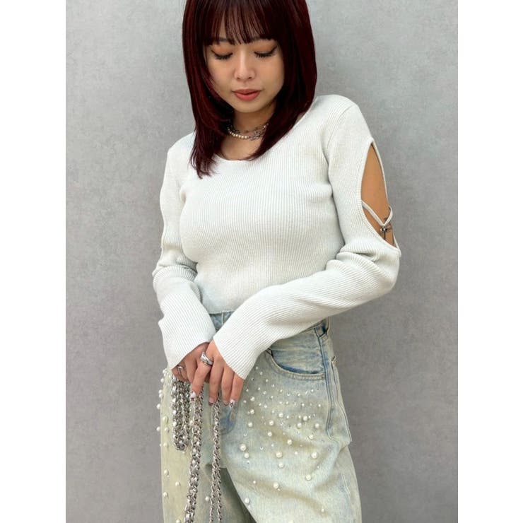 オープンアームラメチャームニットトップス | EVRIS | 詳細画像28 