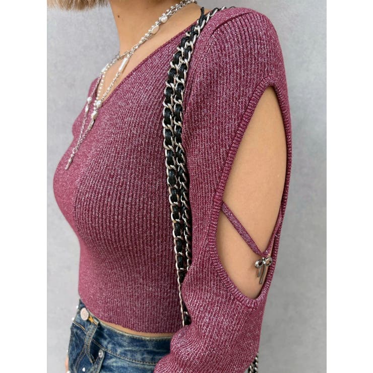 オープンアームラメチャームニットトップス | EVRIS | 詳細画像34 