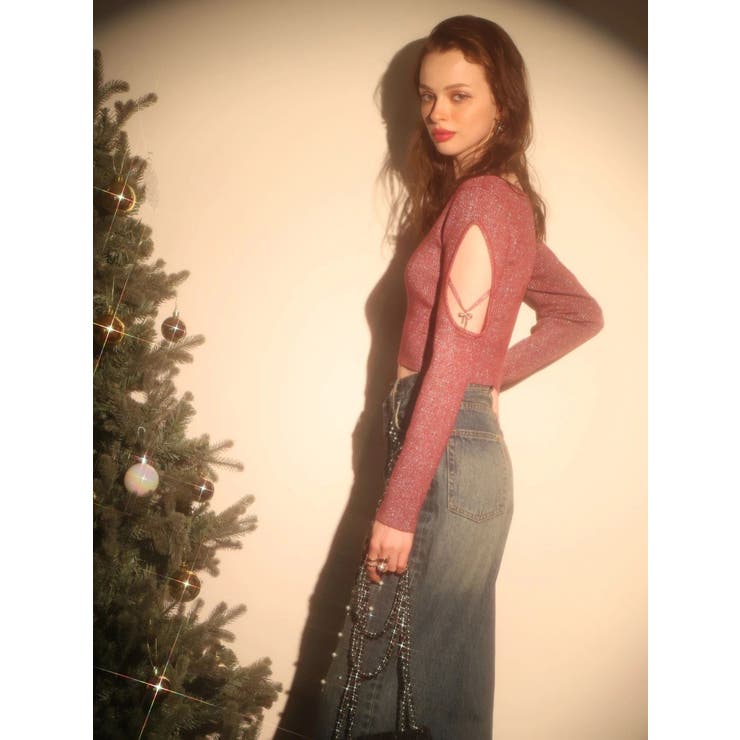 オープンアームラメチャームニットトップス | EVRIS | 詳細画像9 