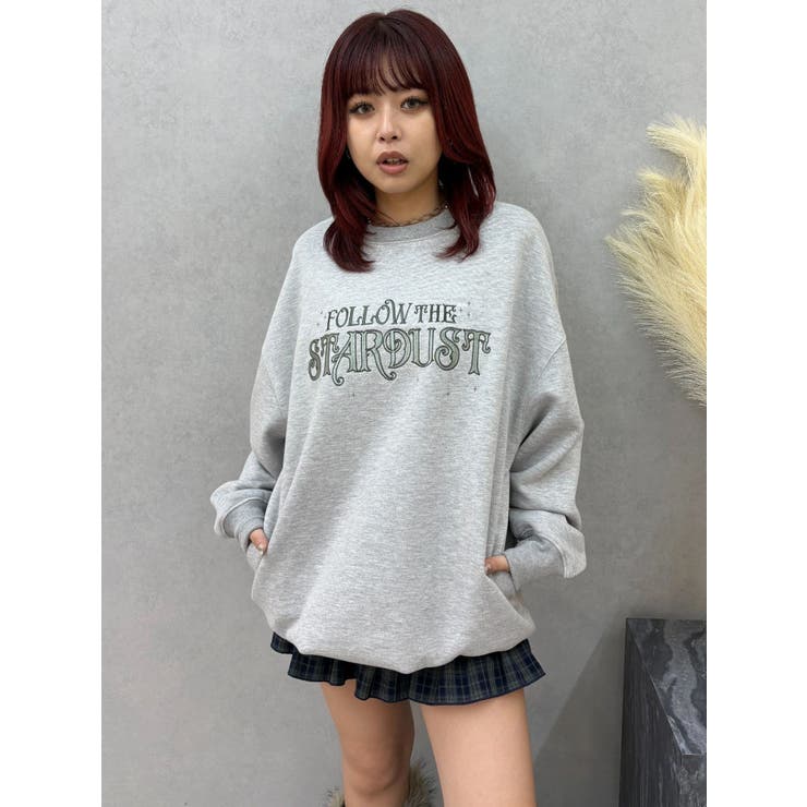 グレー | STARDUSTラインストーンBIGスウェットトップス | EVRIS