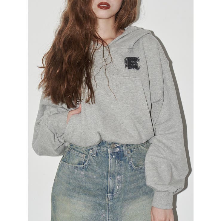 グレー | デニムワンポイントバルーンショートフーディ【セットアップ着用可能】 | EVRIS