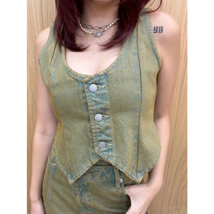 ヴィンテージライクデニムベスト【セットアップ着用可能】 | EVRIS | 詳細画像7 