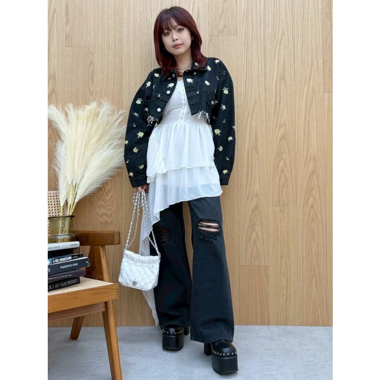 Embroideryデニムブルゾン【セットアップ着用可能】 | EVRIS | 詳細画像26 