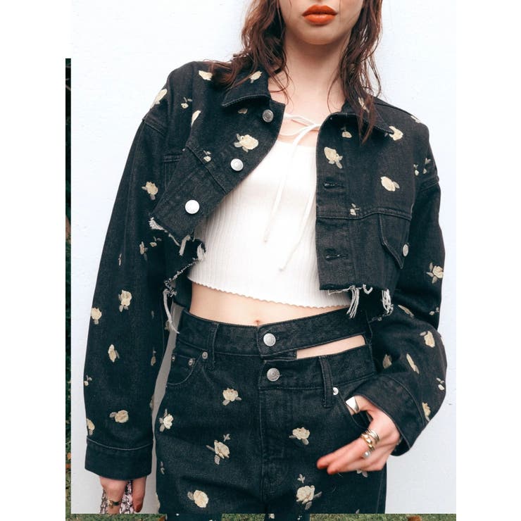 ブラック | Embroideryデニムブルゾン【セットアップ着用可能】 | EVRIS