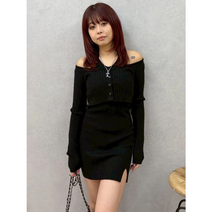 ブラック | レイヤードホルターネックミニワンピース | EVRIS