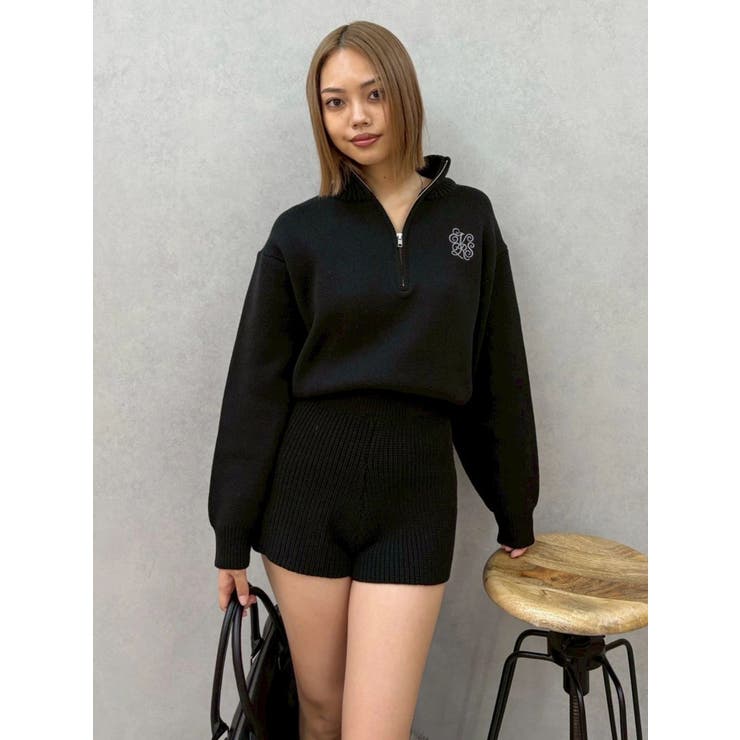 ブラック | ワンポイントロゴニットロンパース | EVRIS