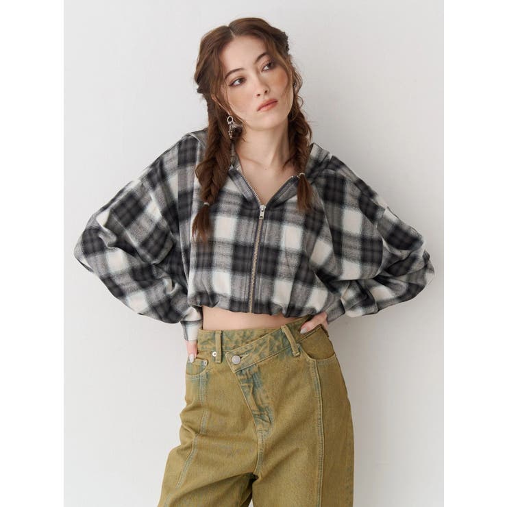 ブラック | フードチェックショートシャツ | EVRIS