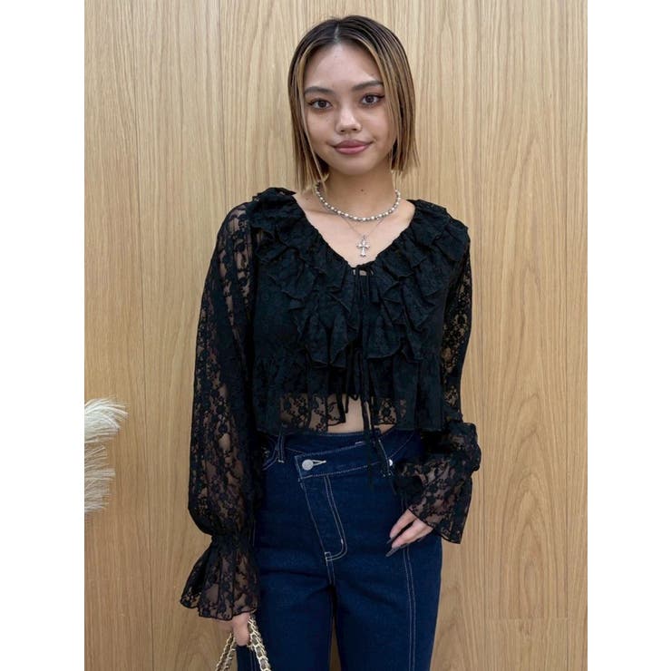 フロントリボンレースクロップドシャツ | EVRIS | 詳細画像14 