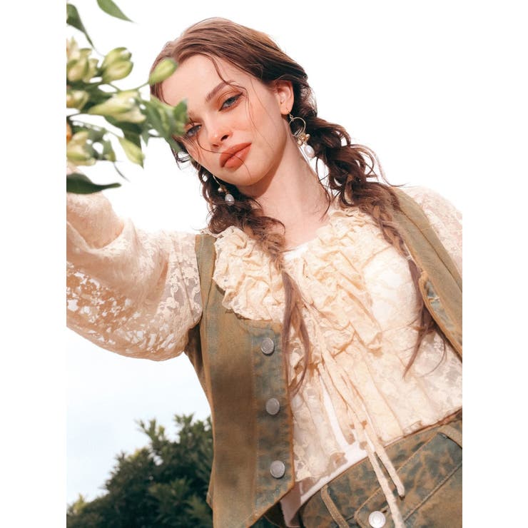 フロントリボンレースクロップドシャツ | EVRIS | 詳細画像2 