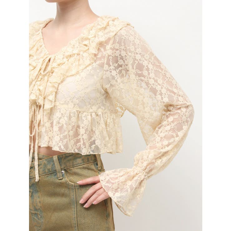 フロントリボンレースクロップドシャツ | EVRIS | 詳細画像24 