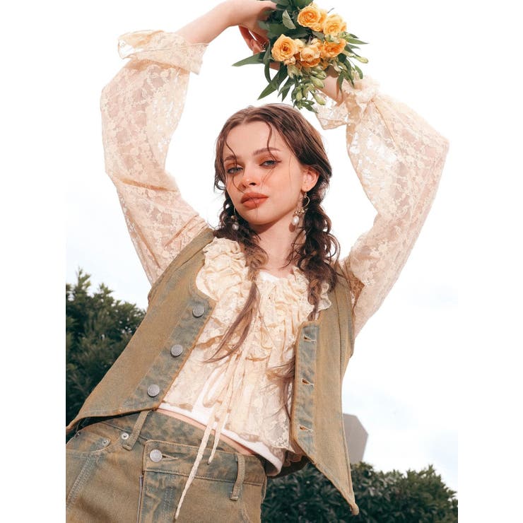 フロントリボンレースクロップドシャツ | EVRIS | 詳細画像3 