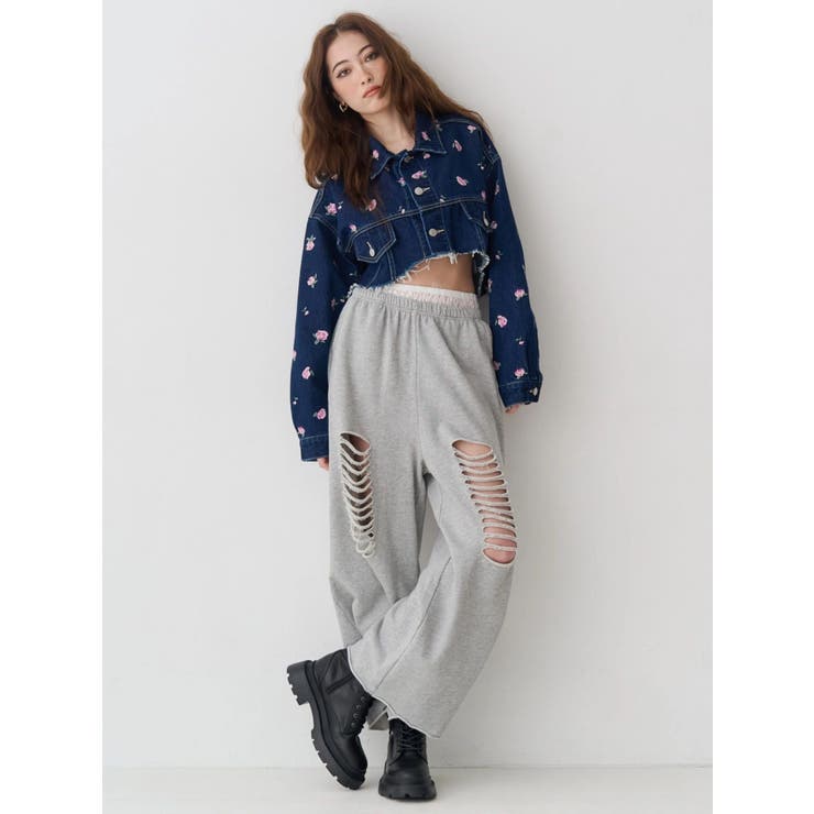 レースドッキングダメージスウェットワイドパンツ【セットアップ着用可能】 | EVRIS | 詳細画像10 