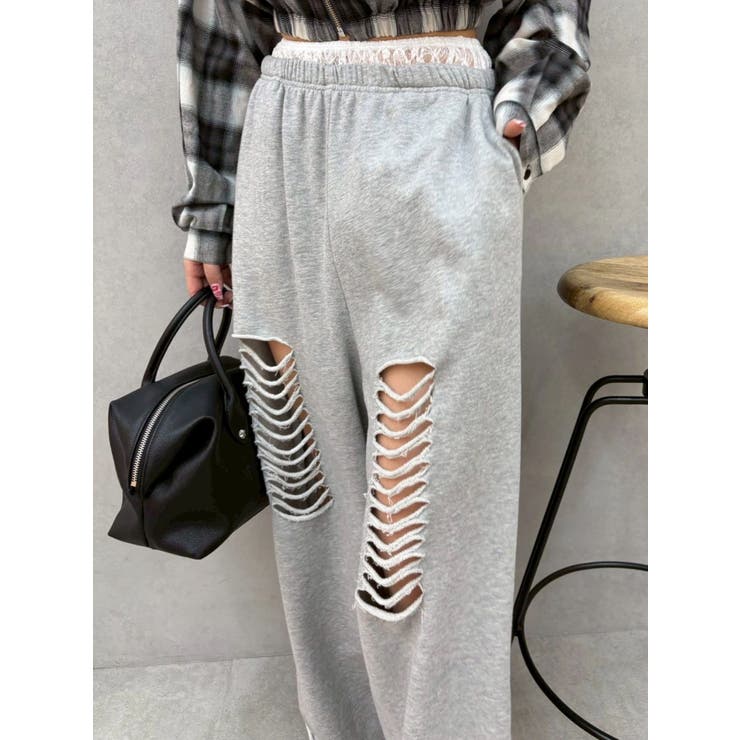 レースドッキングダメージスウェットワイドパンツ【セットアップ着用可能】 | EVRIS | 詳細画像35 