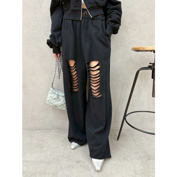 レースドッキングダメージスウェットワイドパンツ【セットアップ着用可能】 | EVRIS | 詳細画像47 