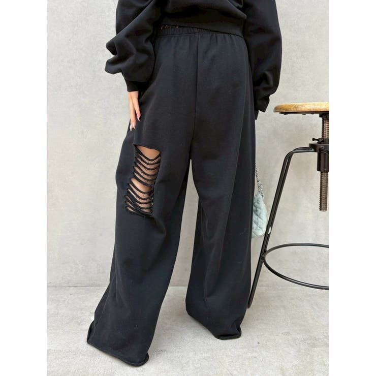 レースドッキングダメージスウェットワイドパンツ【セットアップ着用可能】 | EVRIS | 詳細画像48 