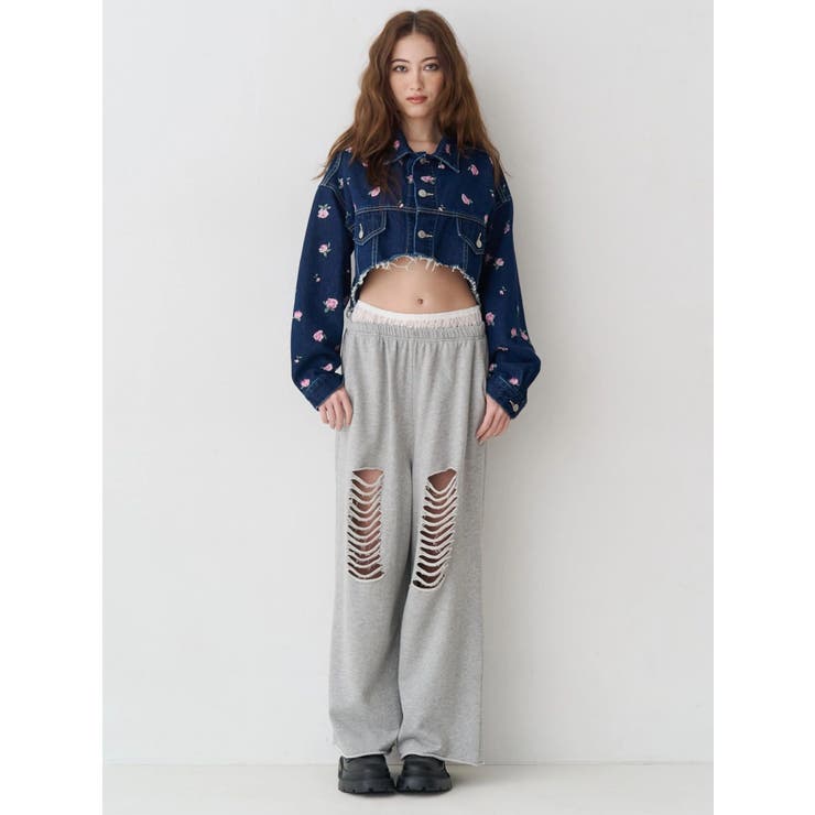 レースドッキングダメージスウェットワイドパンツ【セットアップ着用可能】 | EVRIS | 詳細画像9 