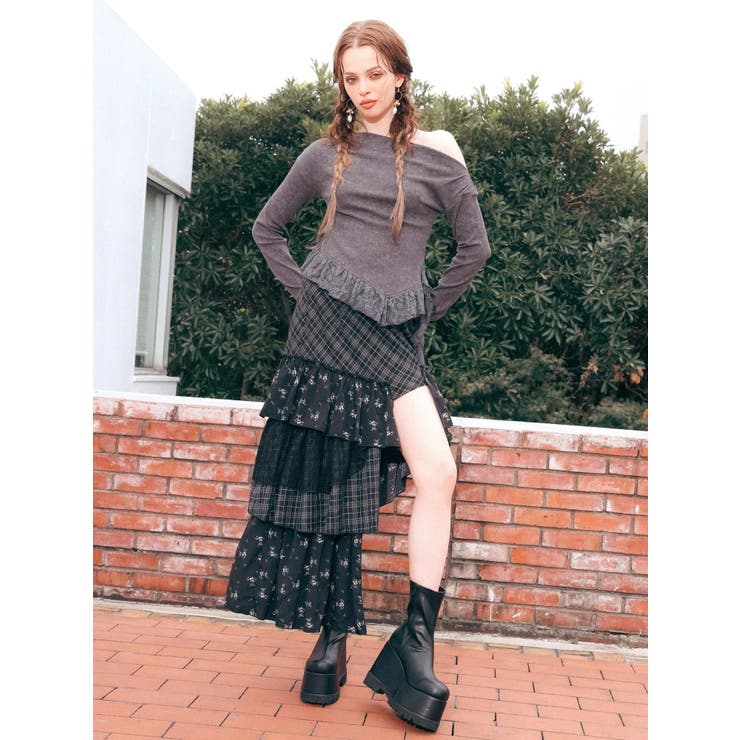 ミックスドッキングアシンメトリースカート | EVRIS | 詳細画像3 