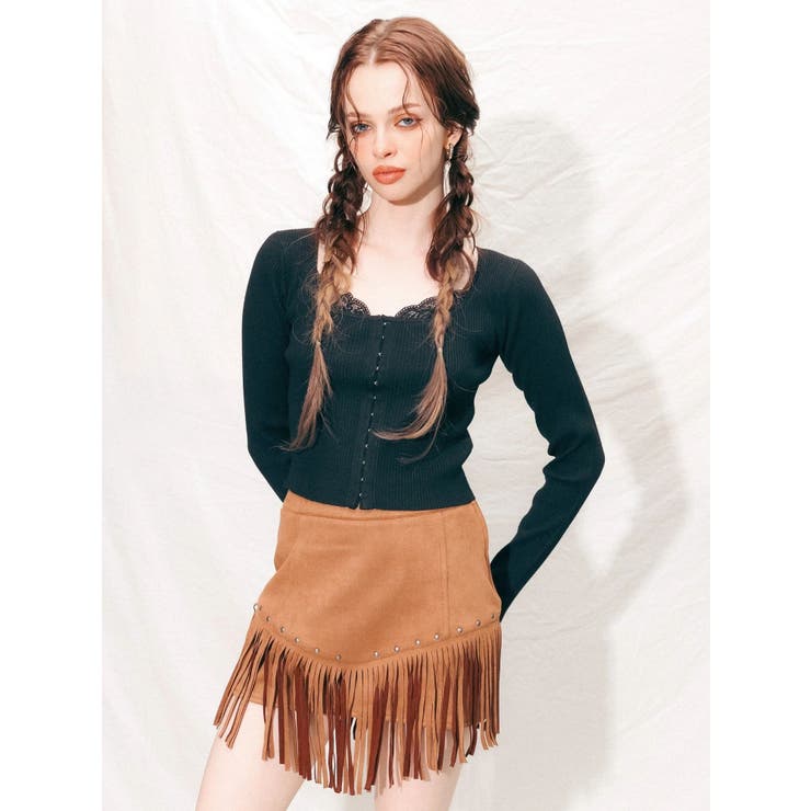 フェイクスウェードフリンジスタッズミニスカート【セットアップ着用可能】 | EVRIS | 詳細画像2 