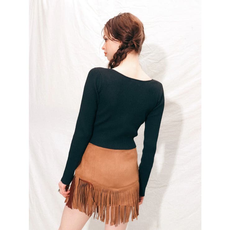 フェイクスウェードフリンジスタッズミニスカート【セットアップ着用可能】 | EVRIS | 詳細画像3 