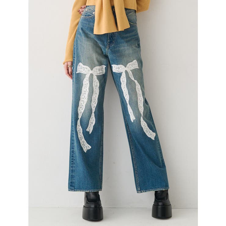 リボンレースワイドデニムパンツ | EVRIS | 詳細画像1 