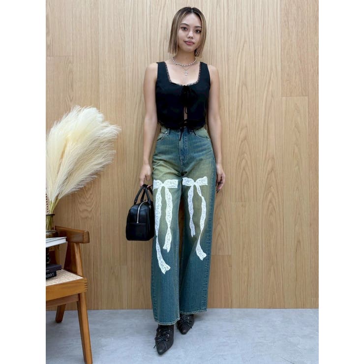 リボンレースワイドデニムパンツ | EVRIS | 詳細画像10 