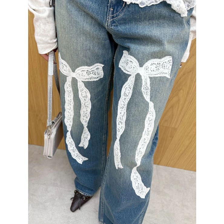 リボンレースワイドデニムパンツ | EVRIS | 詳細画像14 