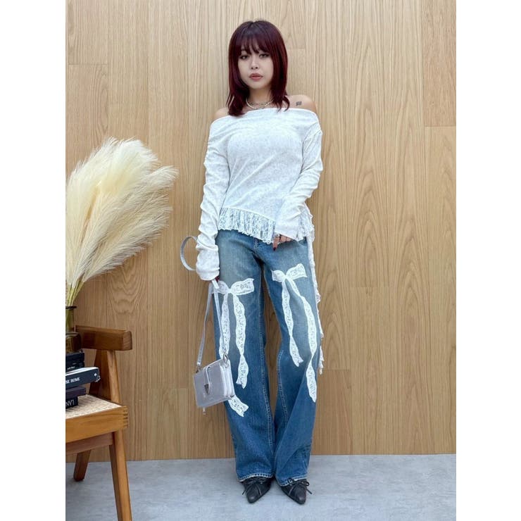 リボンレースワイドデニムパンツ | EVRIS | 詳細画像15 