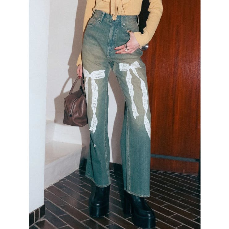 リボンレースワイドデニムパンツ | EVRIS | 詳細画像3 