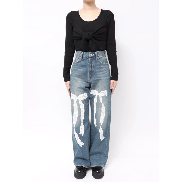 リボンレースワイドデニムパンツ | EVRIS | 詳細画像32 