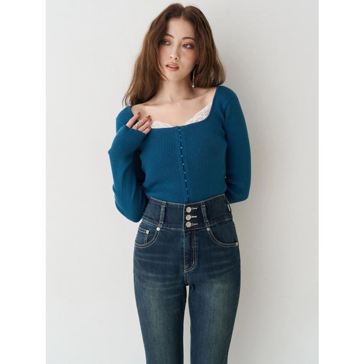 ワイドベルトハイウエストスキニーデニムパンツ | EVRIS | 詳細画像2 