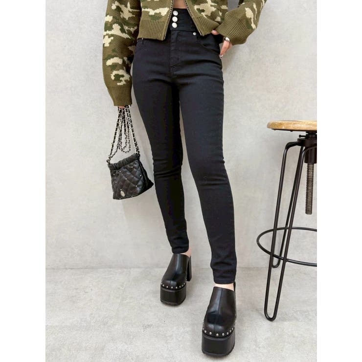 ワイドベルトハイウエストスキニーデニムパンツ | EVRIS | 詳細画像9 