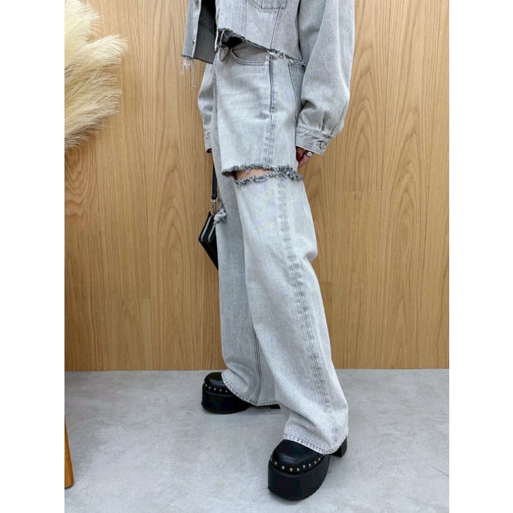 カットアウトワイドデニムパンツ【セットアップ着用可能】 | EVRIS | 詳細画像3 