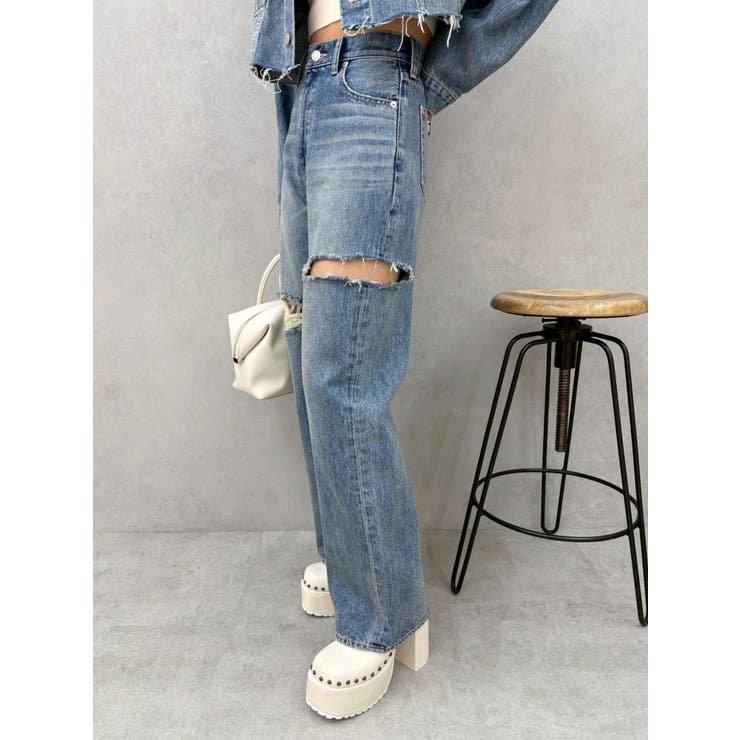 カットアウトワイドデニムパンツ【セットアップ着用可能】 | EVRIS | 詳細画像45 