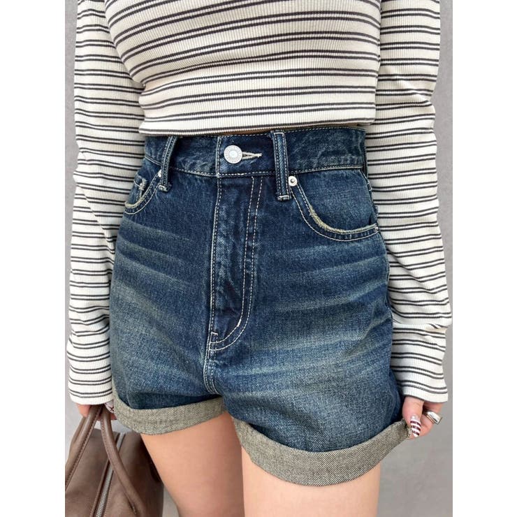 インディゴ | ヴィンテージライクカラーショートデニムパンツ【セットアップ着用可能】 | EVRIS