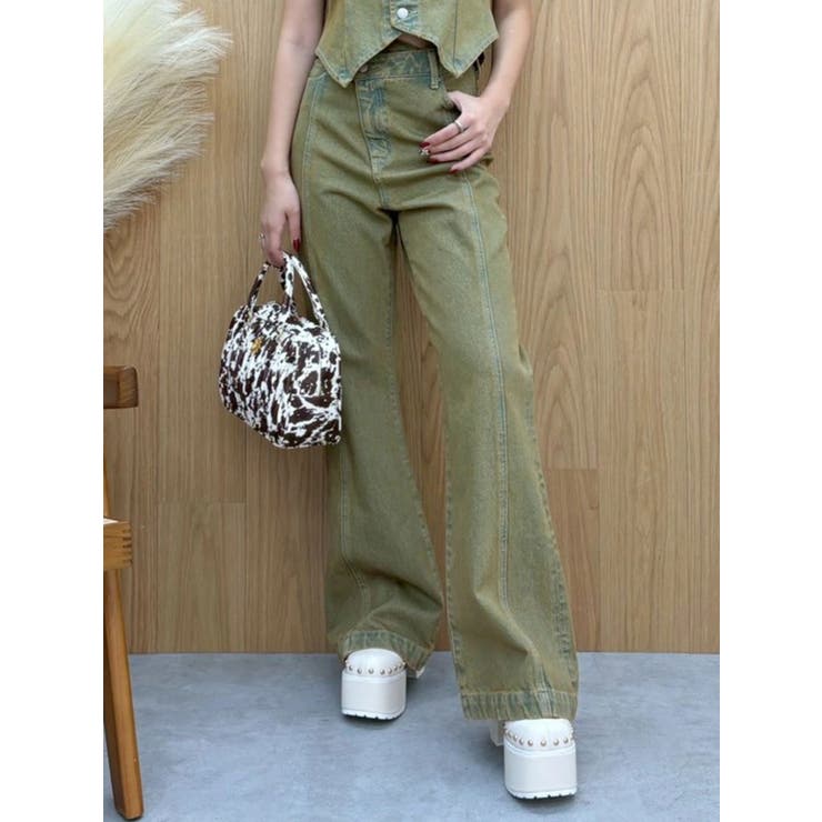 ベージュ | ウエストクロスフレアデニムパンツ【セットアップ着用可能】 | EVRIS